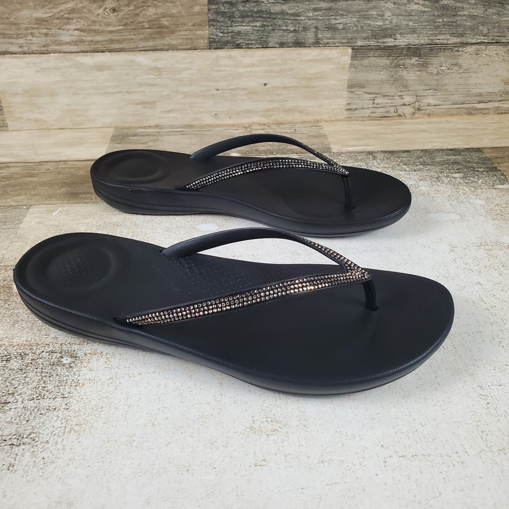 FITFLOP iQushion Sparkle Sandals Womens Sz 6 Black Ergonomic Flip Flops